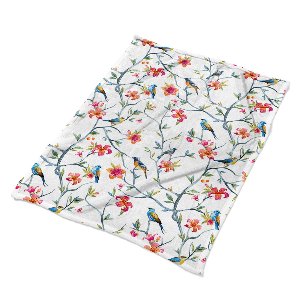 Grafika koc pled na łóżko Ptaki na gałęziach wzory, Fabricsy