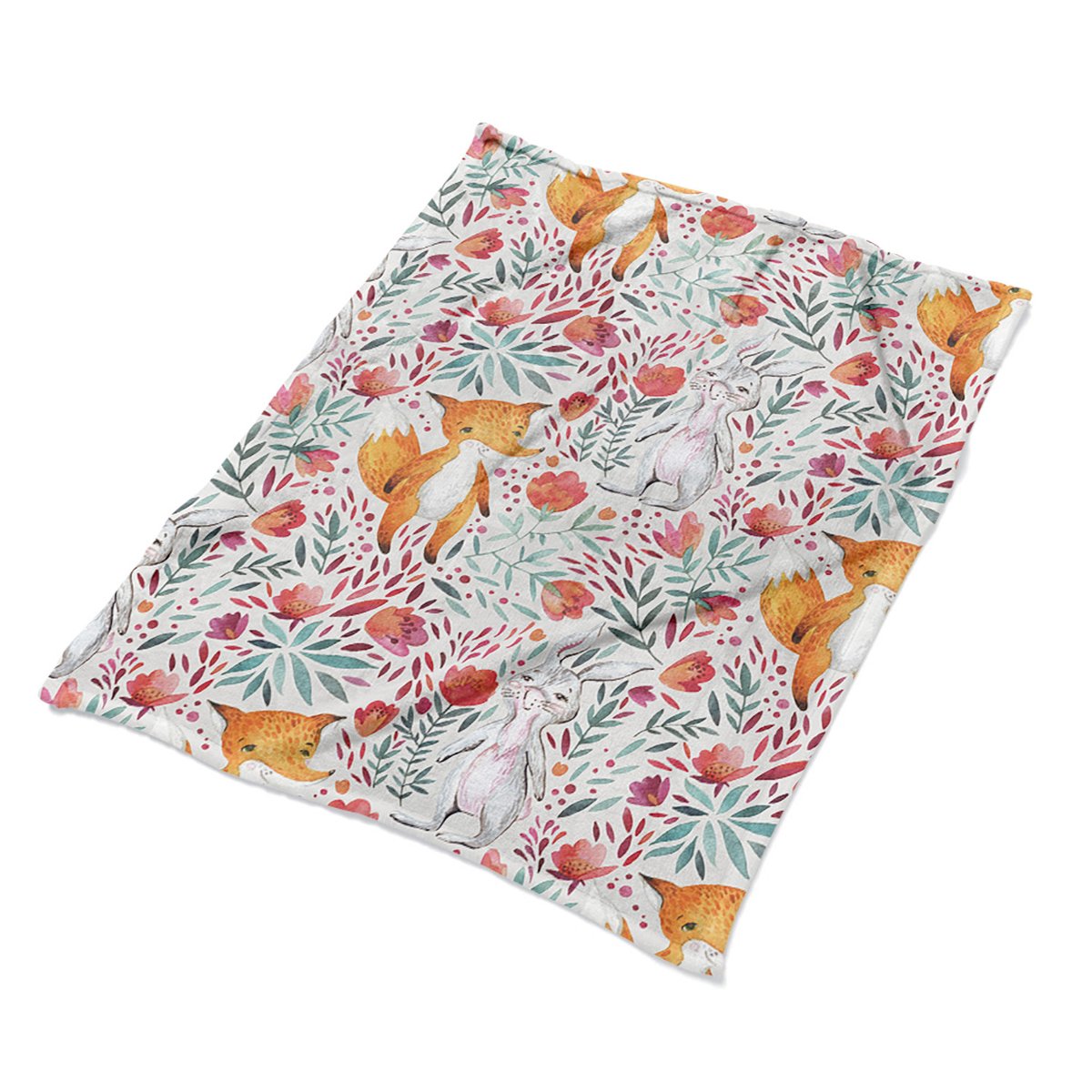 Do sypialni pluszowy pled kocyk Lis i królik wzór, Fabricsy