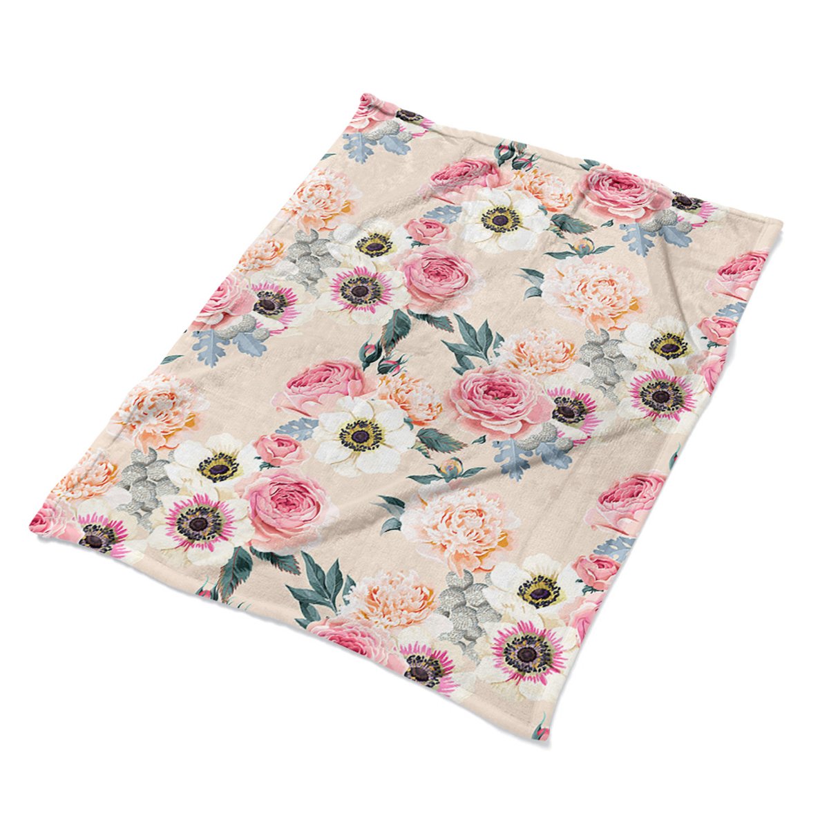 Kolorowy pluszowy pled kocyk Pastelowe kwiaty eco, Fabricsy