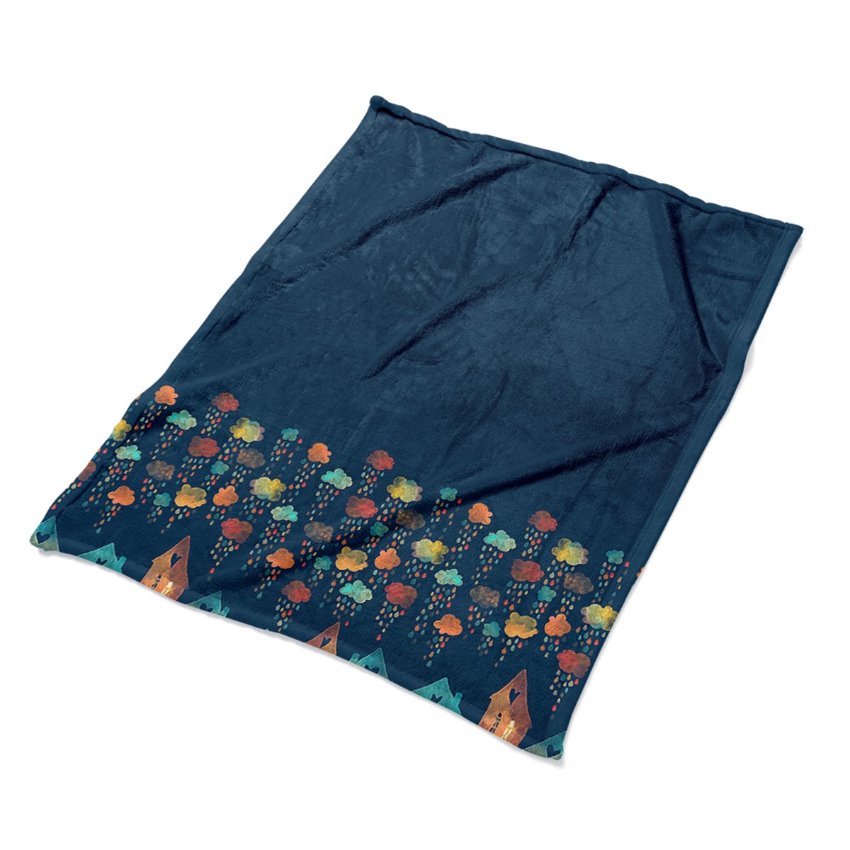 Pluszowy koc do wnętrz Kolorowe domy ekologiczny, Fabricsy