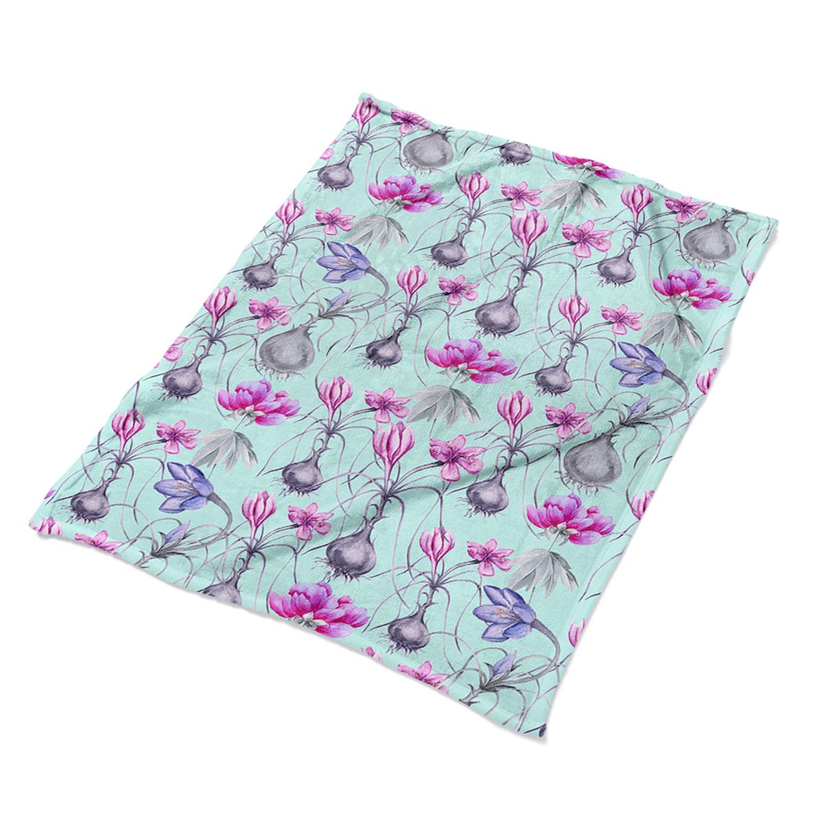 Narzuta pluszowa pled grafika Krokusy z cebulami, Fabricsy