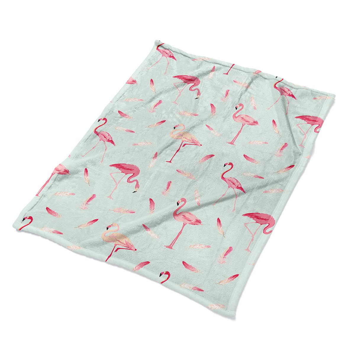Pluszowy pled koc do mieszkania Flamingi i pióra, Fabricsy