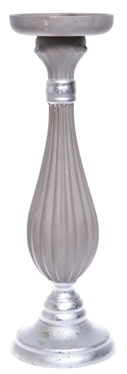 drewniany świecznik szaro-srebrny wysoki