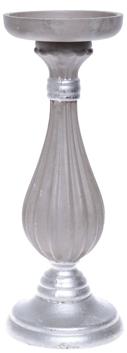 drewniany świecznik szaro-srebrny niski