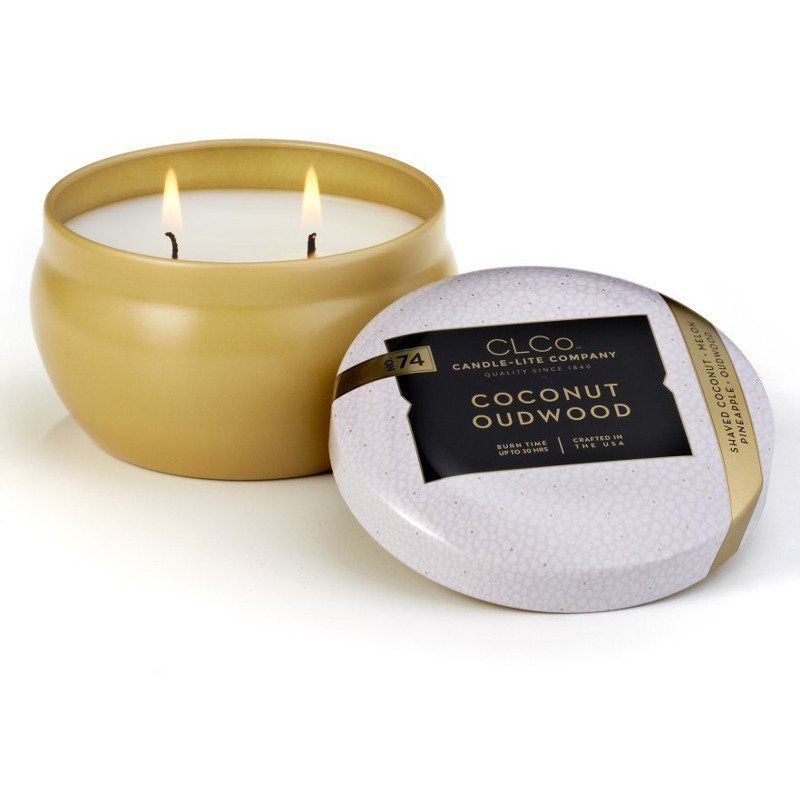 Candle-lite CLCo Candle Jar 6.25 oz luksusowa świeca zapachowa w ozdobnej puszce ~ 30 h - No. 74 Coconut Oudwood