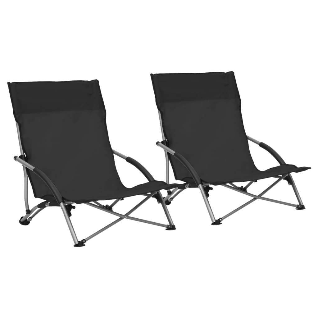 vidaXL Lumarko Składane krzesła plażowe, 2 szt., czarne, obite tkaniną! 312489