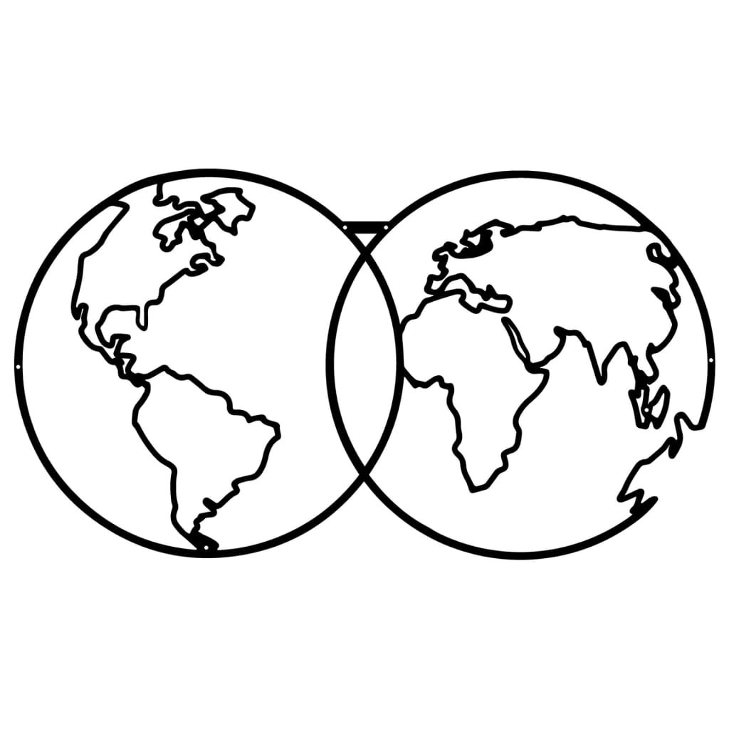 Homemania Dekoracja ścienna World Map 9, 60x34 cm, metalowa, czarna Homemania