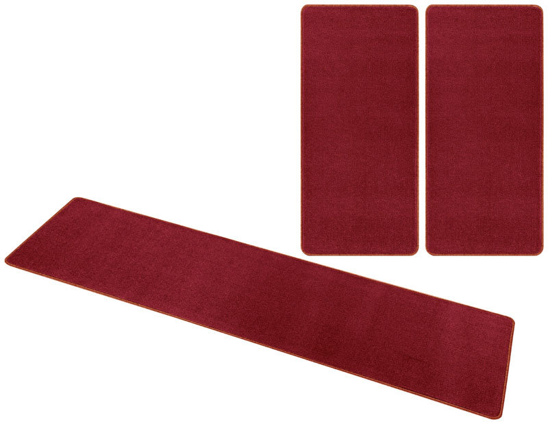 HANSE Home hanse Home 101151 jednobarwnym dywan chodnik mostek ochraniacz na łóżeczko dziecięce ochraniacze na maty na schody schody, czerwony, 3-częściowy, 2 X 70 x 140 cm, 1 X 70 x 240 cm 101151