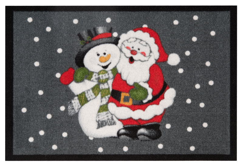 HANSE Home hanse Home Design wycieraczka mata zatrzymująca brud Santa and Snowman Mikołaj bałwanek, poliamid, szary czerwony, 40 x 60 x 0.7 cm (103048)