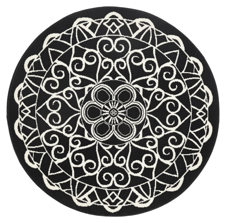 Zala Living Stylowy welurowy dywan mandala Czarny okrągły 102567-140
