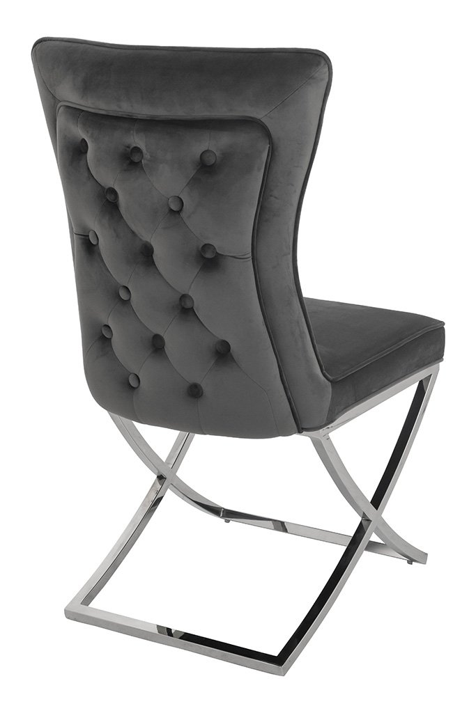 King Home Krzesło szare, pikowane welur - glamour IMPERIAL, podstawa stal polerowana KH1201100117.D.GREY