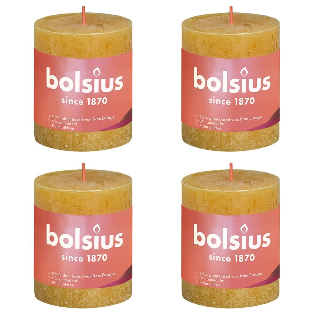 Bolsius Rustykalne świece pieńkowe Shine, 4 szt., 80x68 mm, miodowe