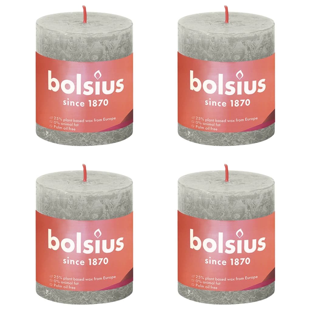 Bolsius Rustykalne świece pieńkowe Shine, 4 szt., 80x68 mm, szare