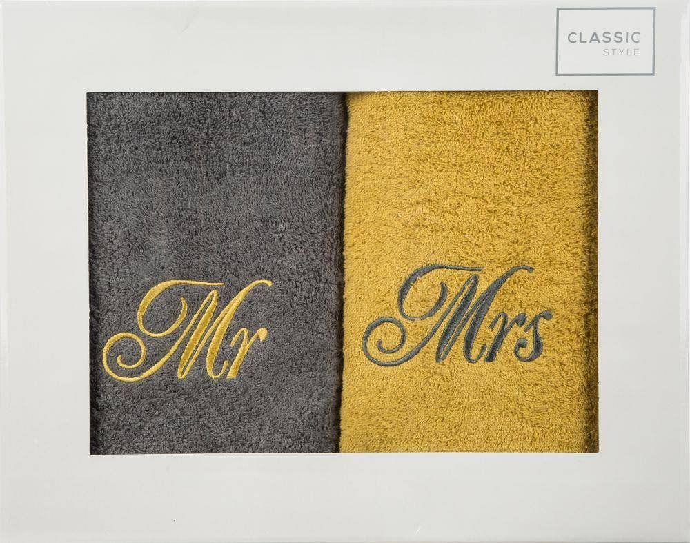 Eurofirany B.B. CHOCZYŃSCY SPÓŁKA JAWNA Komplet Ręczników Mr Mrs 2 2 szt. 70 x 140 Stalowy 1223697