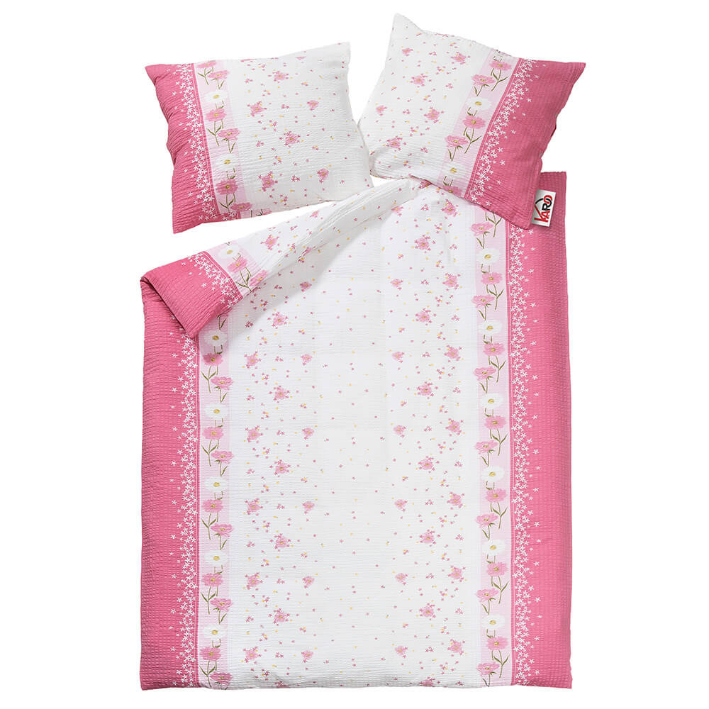 Pościel z kory 160x200 137/1 Kwiatki Różowo-Białe na guziki 100% bawełna gruba