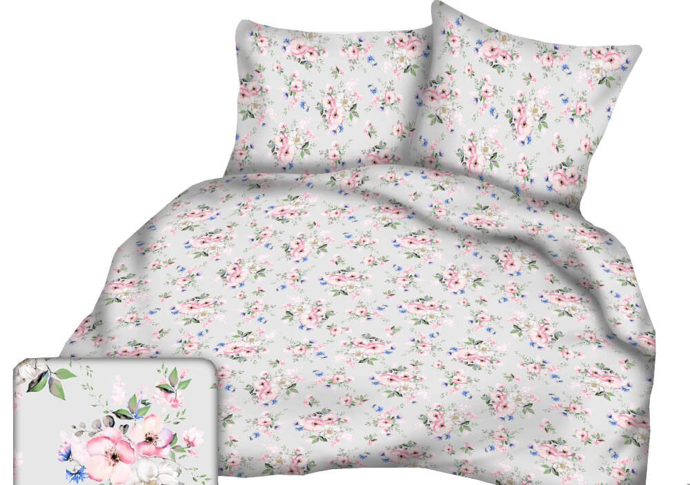 Pościel Z Kory 200X220 Wzór Polne Róże Na Szarym Tle