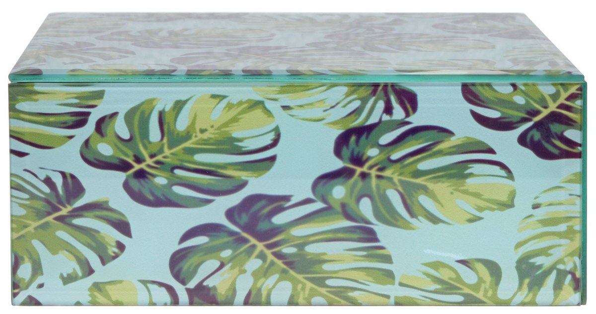 Szkatułka szklana w liście, EWAX, zielona, 18x13x7,5 cm