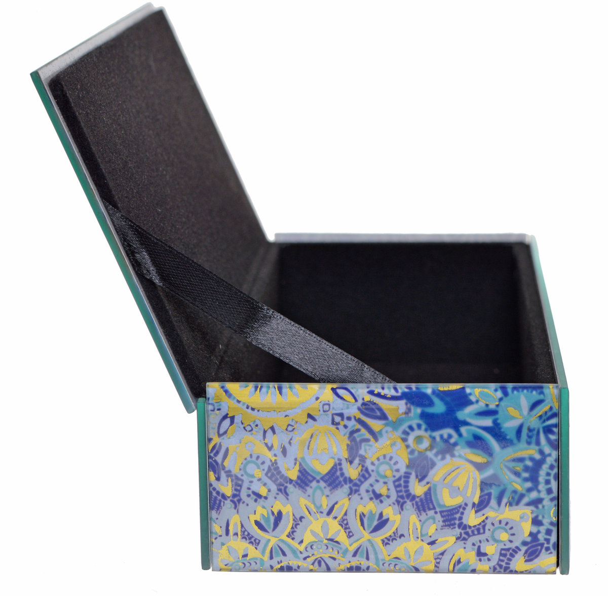 Szkatułka szklana w niebieskie wzory podłużna, EWAX, niebieska, 20x9,5x5,5 cm