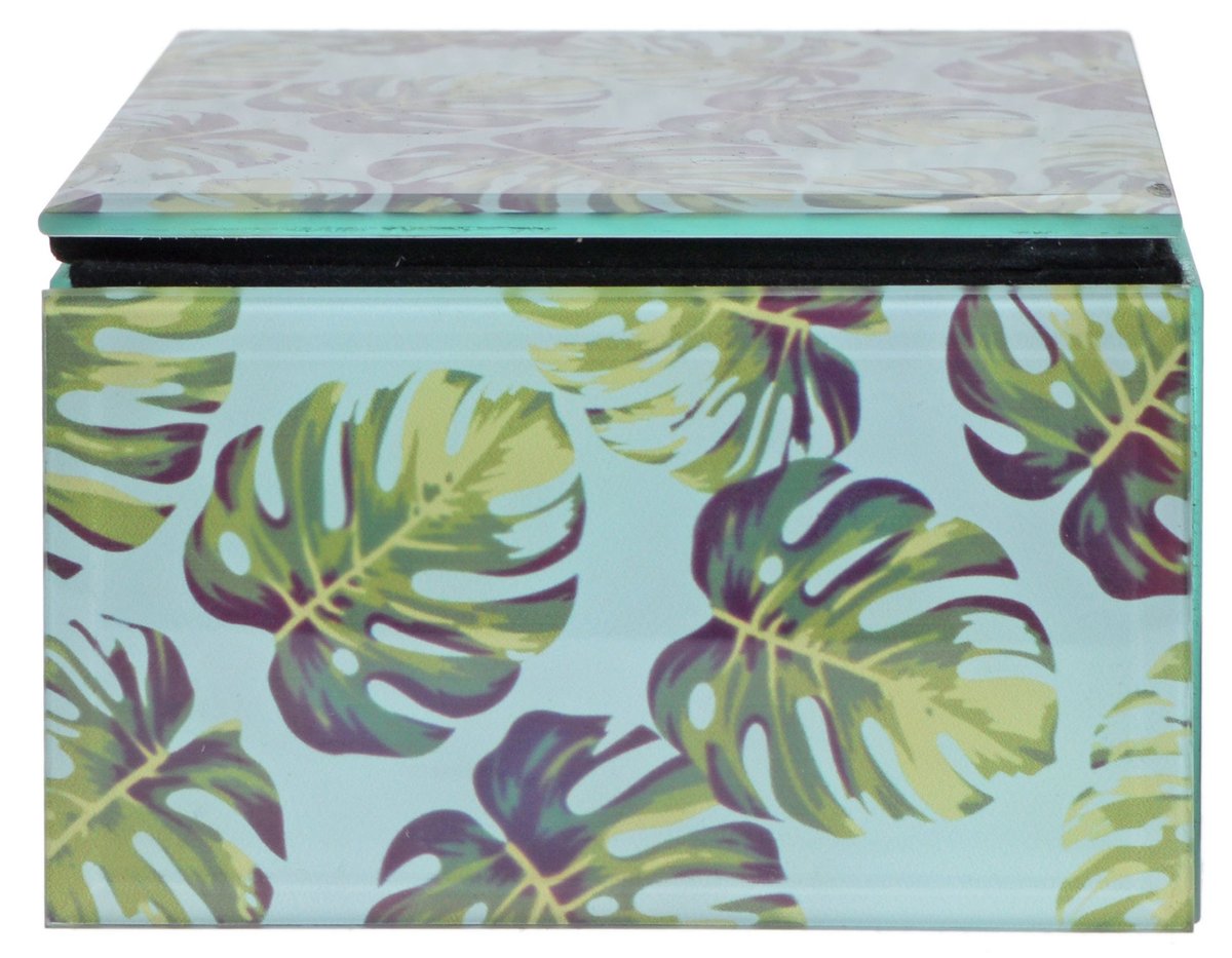 Szkatułka szklana w liście, EWAX, 11x11x6,5 cm