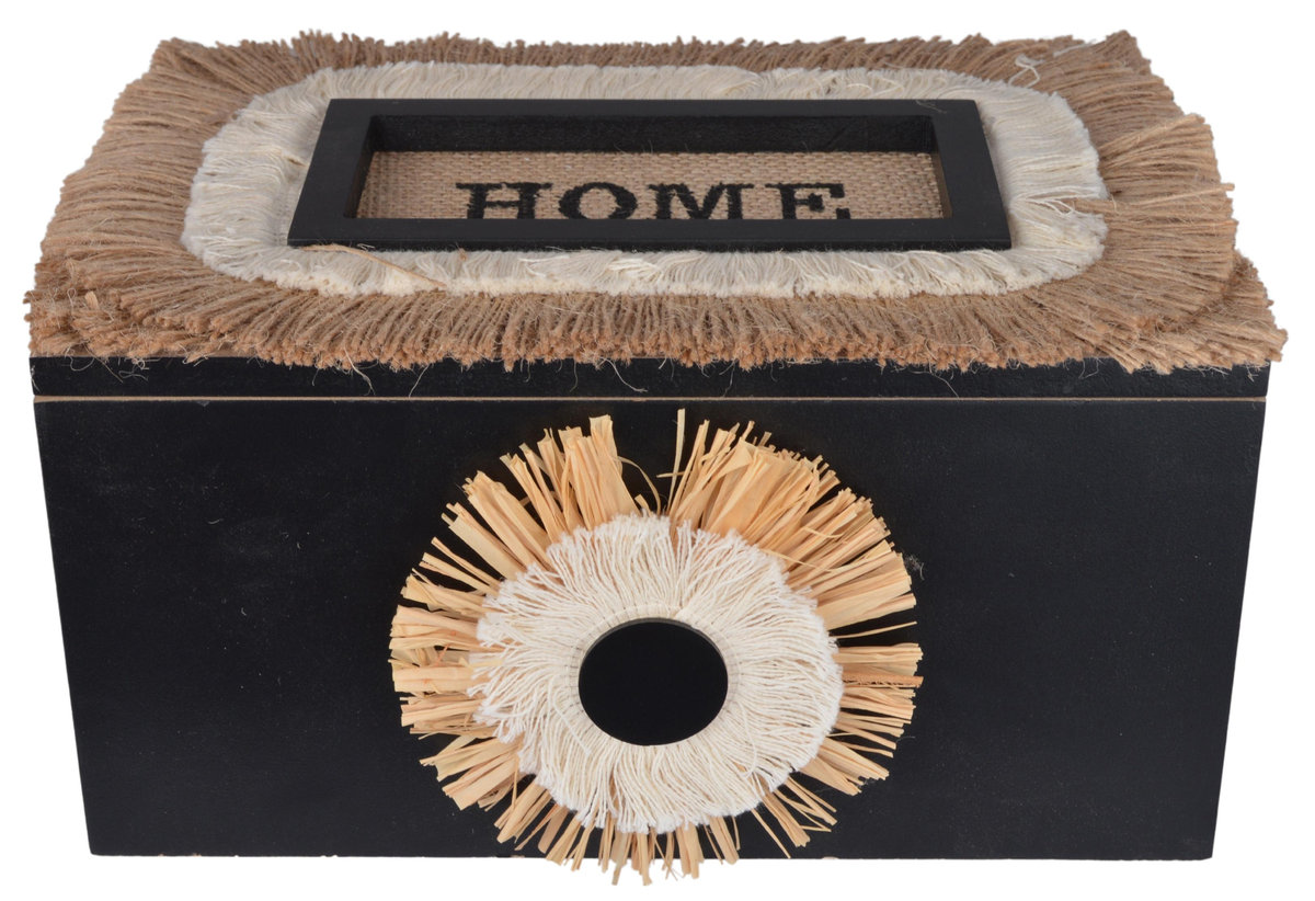 Pudełko drewniane Boho, czarne, 23,8x18x13 cm