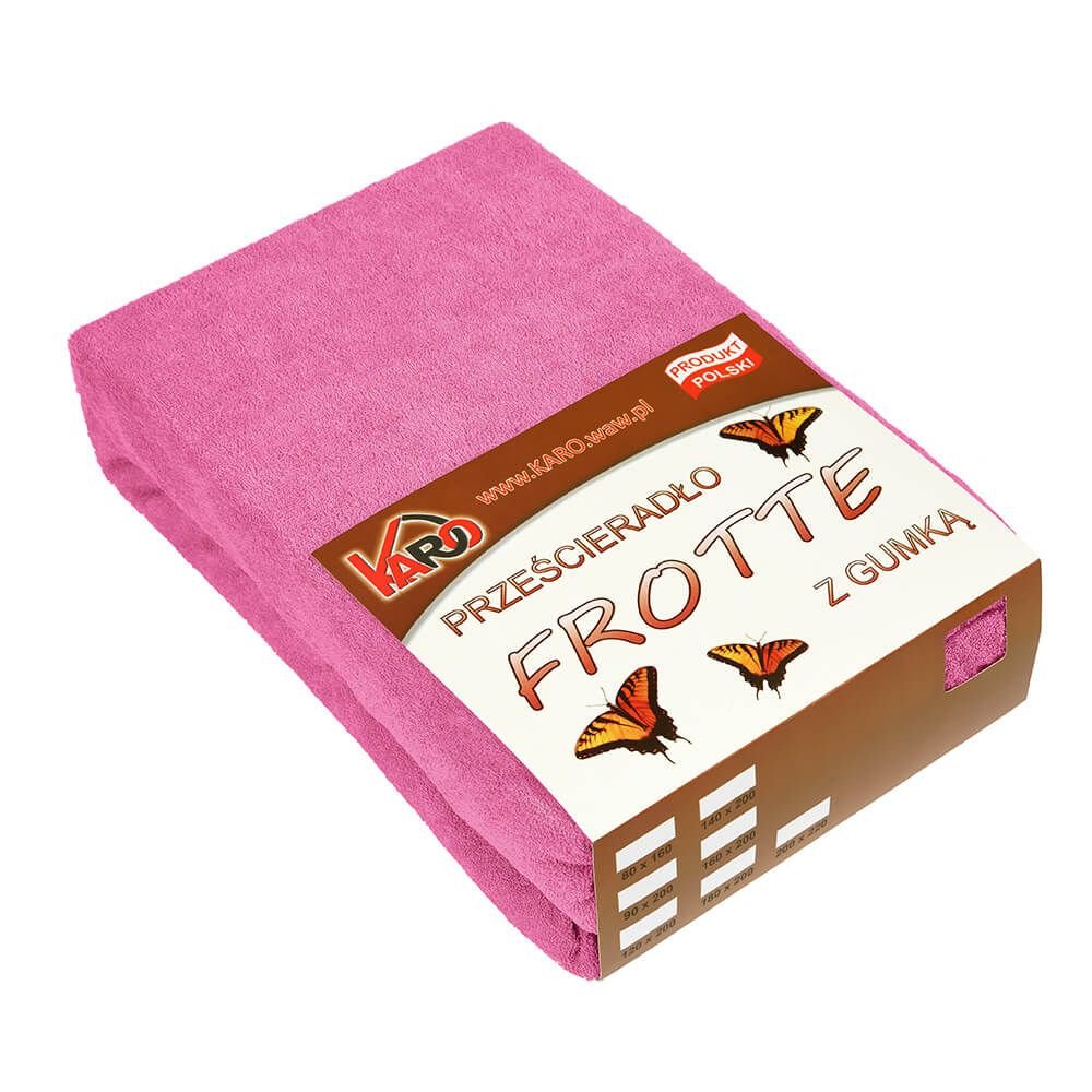Prześcieradło frotte z gumką KARO 180x200 cm, amarantowe 021 grube 200g/m2