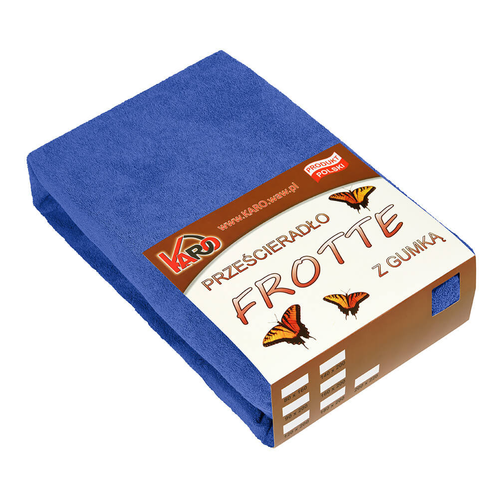 Prześcieradło frotte z gumką KARO 180x200 cm, szafirowe 029 grube 200g/m2