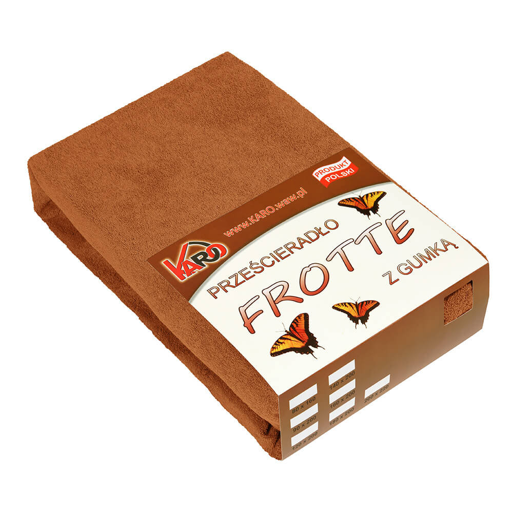 Prześcieradło frotte z gumką KARO 160x200 cm, brązowe 040 grube 200g/m2