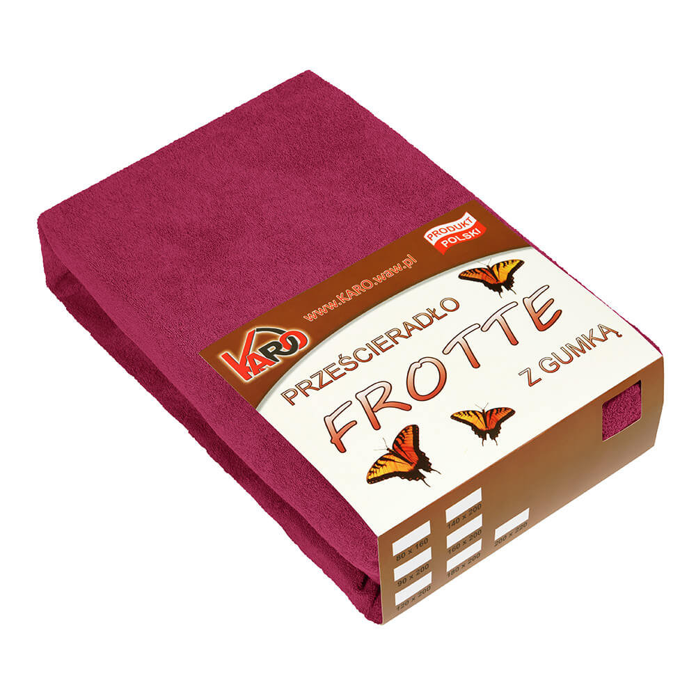 Prześcieradło frotte z gumką KARO 180x200 cm, buraczane 066 grube 200g/m2