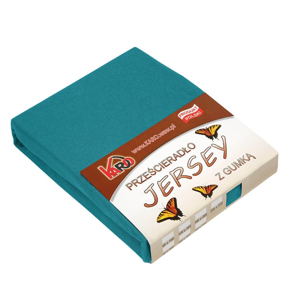 Prześcieradło jersey z gumką KARO 200x220 cm, turkusowe morskie 048 grube 150g/m2