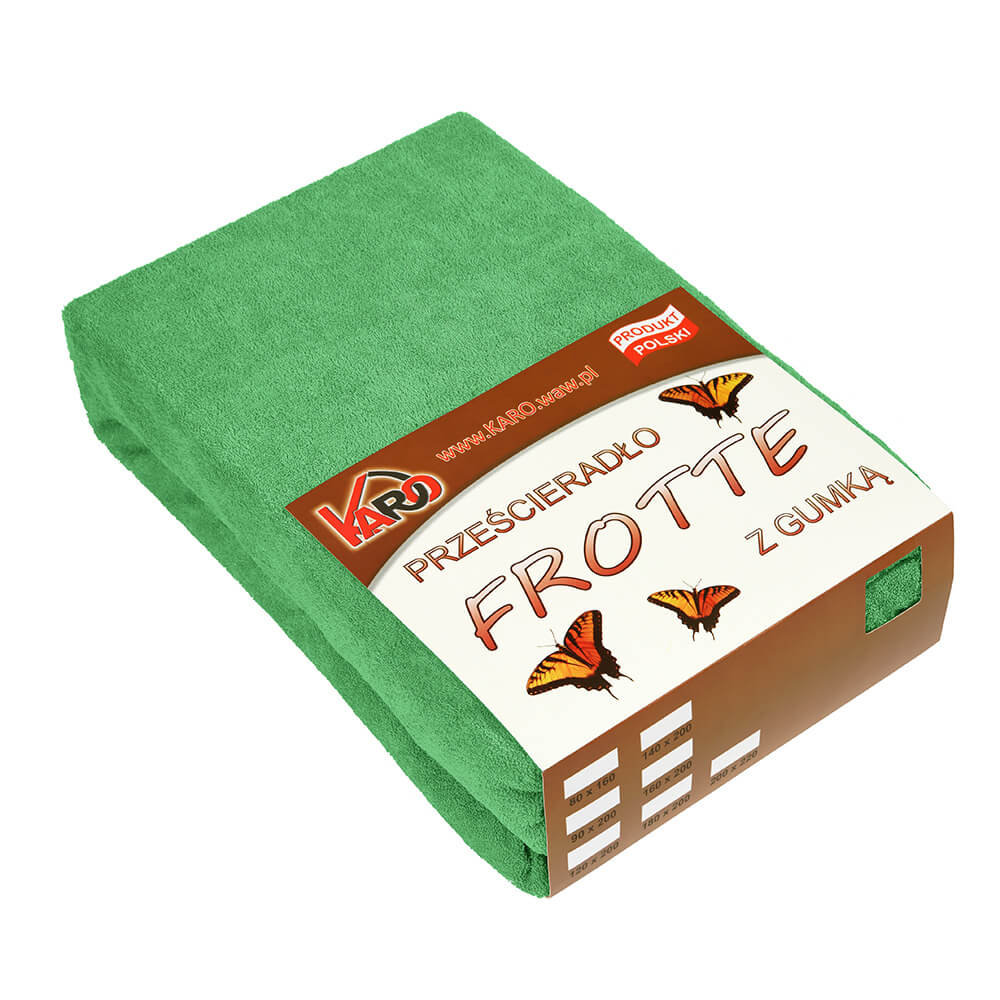 Prześcieradło frotte z gumką KARO 140x200 cm, zielone groszkowe 015 grube 200g/m2