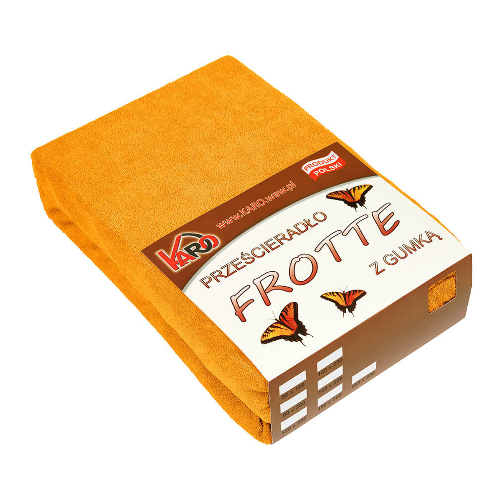 Prześcieradło frotte z gumką KARO 140x200 cm, pomarańczowe 050 grube 200g/m2