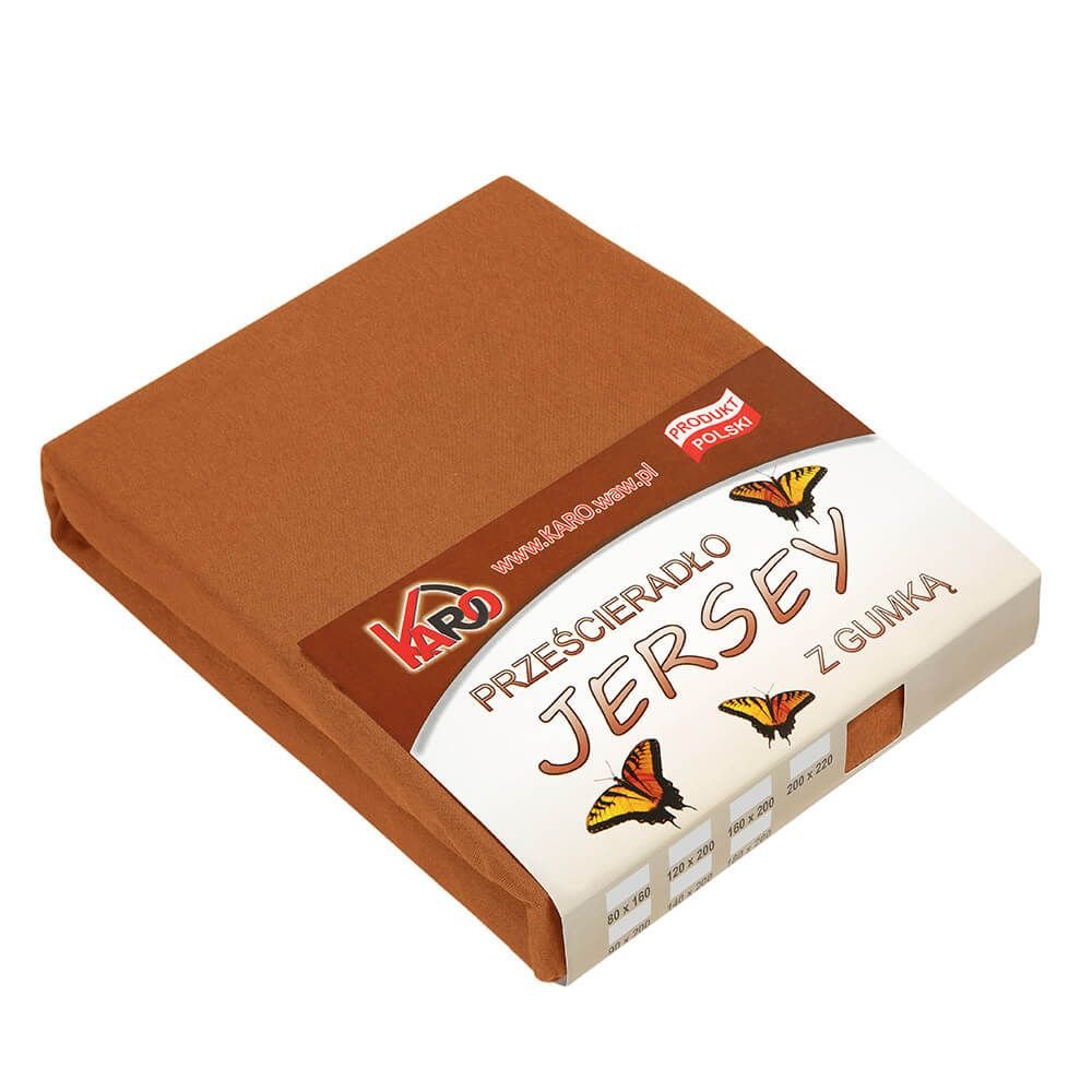 Prześcieradło jersey z gumką KARO 180x200 cm, brązowe 040 grube 150g/m2
