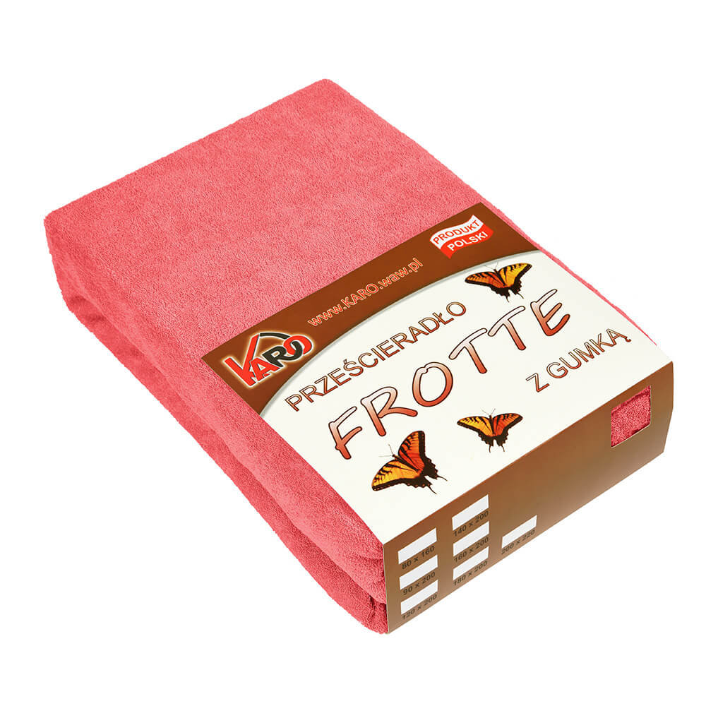 Prześcieradło frotte z gumką KARO 200x220 cm, malinowe 046 grube 200g/m2