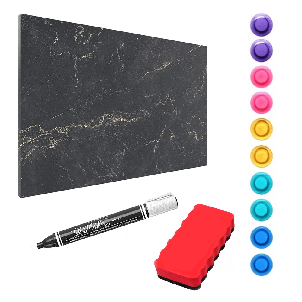 Allboards Tablica magnetyczna metalowa MARMUR CZARNY 90x60cm MetalBoards blacha z nadrukiem na wszystkie rodzaje magnesów + zestaw akcesoriów GRATIS MB96_00036