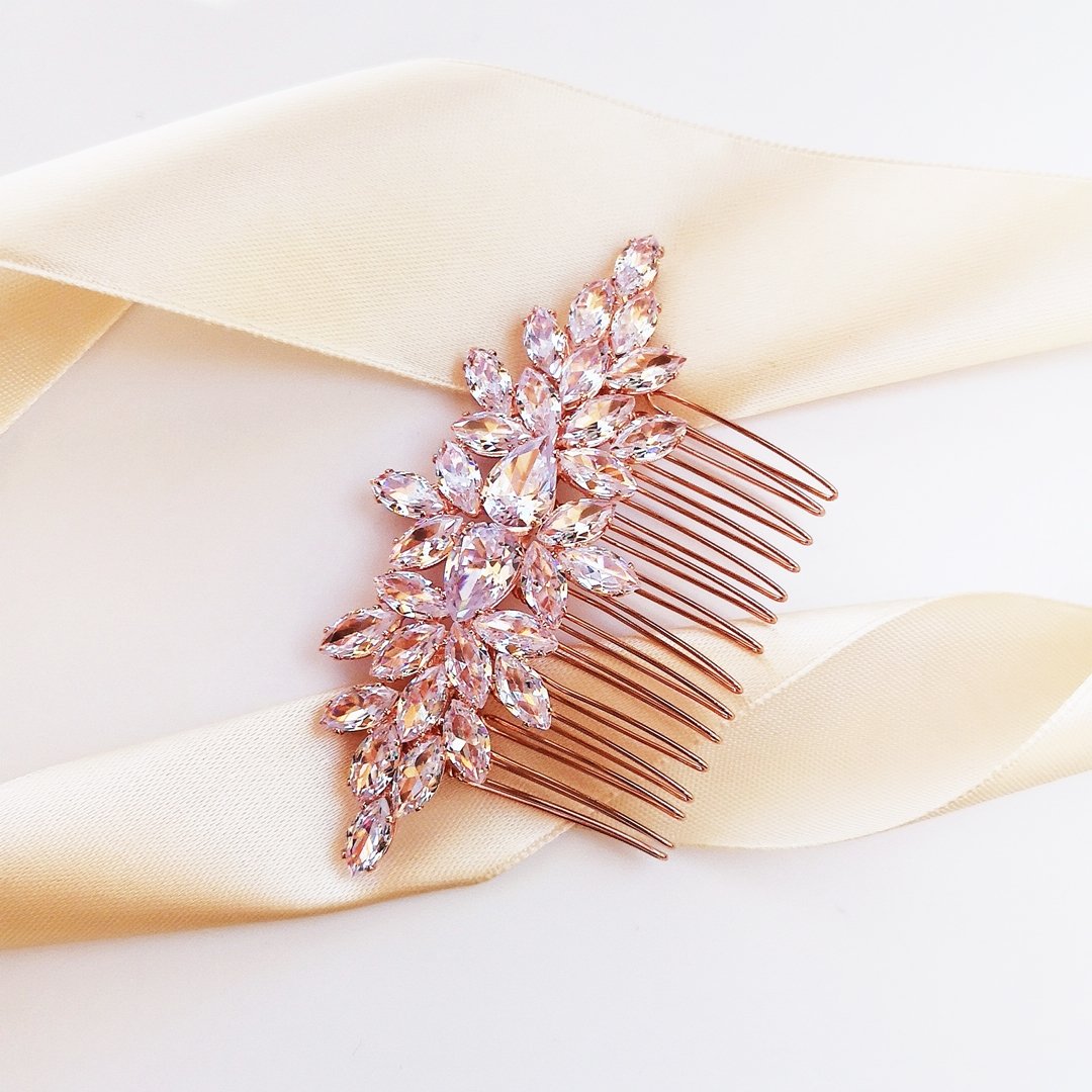 Kokonet, Grzebyk ozdobny ślubny różowe złoto z kryształkami Swarowskiego