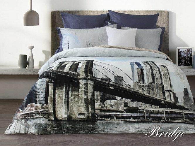 Pościel Satynowa 160X200 Most Brookliński Szara Grafitowa Lusso D48 Poszewki 2X70/80 2X50/60 Prześcieradło 220X240