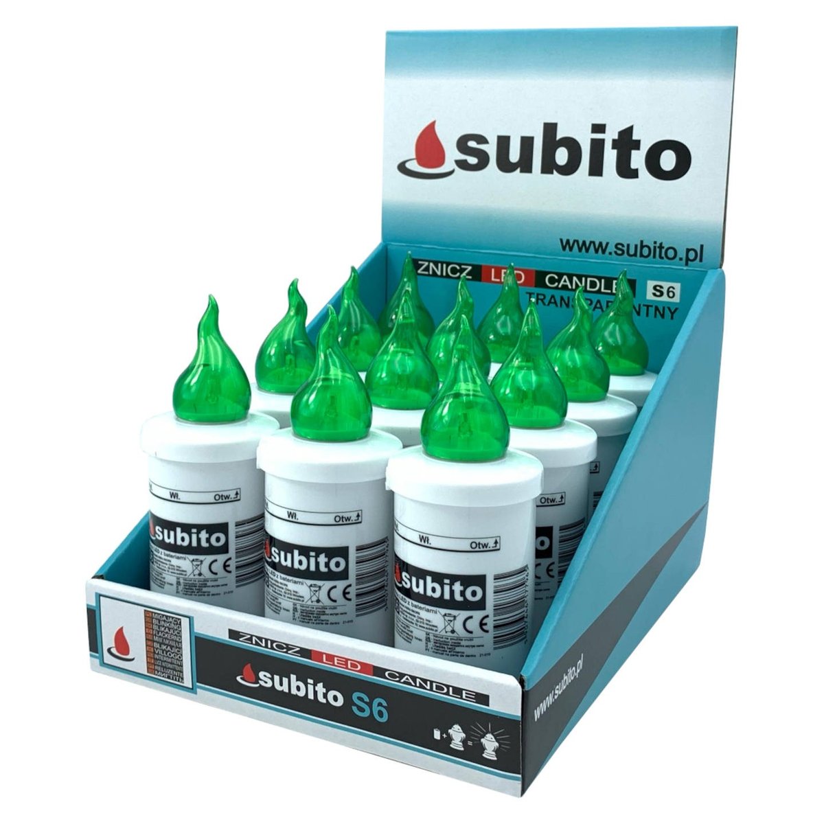Wkłady Do Zniczy Led Subito S6 12 Sztuk Zielone