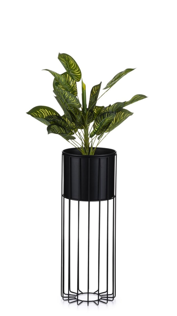 Nowoczesny Kwietnik Z Osłonką 55 Cm Loft Geometryczny Czarny