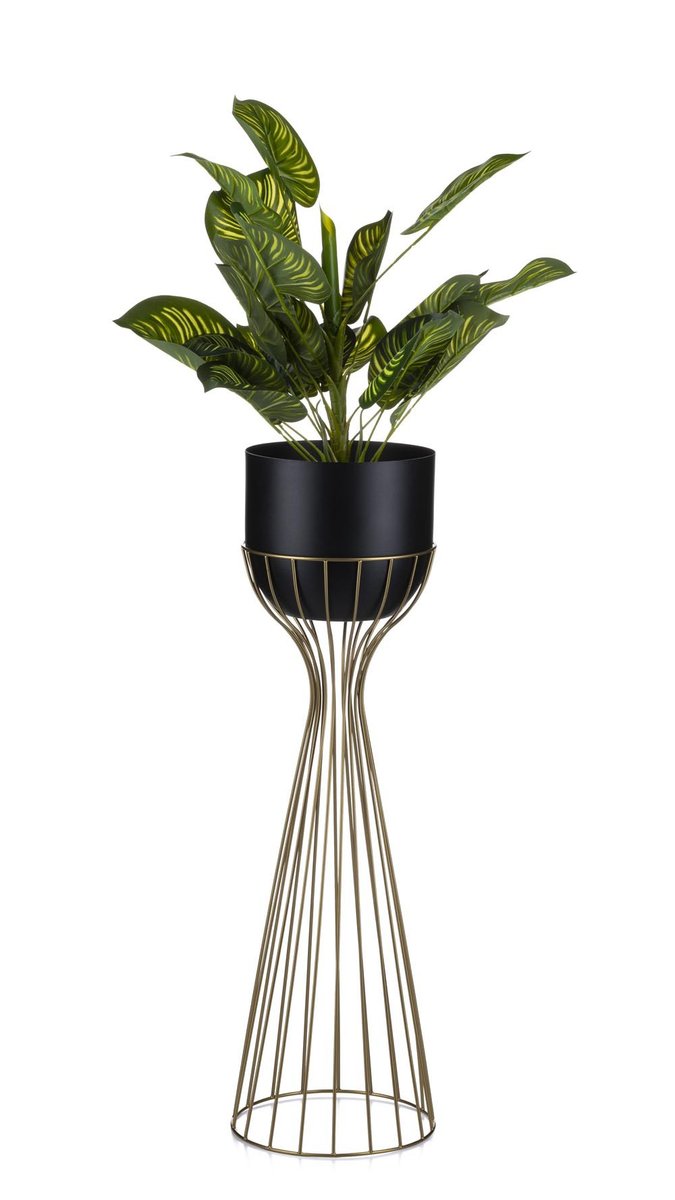 Kwietnik Nowoczesny 68 Cm Złoto Czarny Loft Glamour Wolnostojący