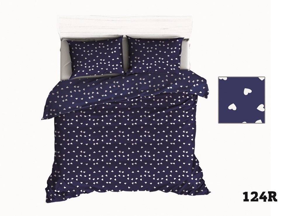 Pościel 200x220 R124 granatowa serca serduszka białe 317D