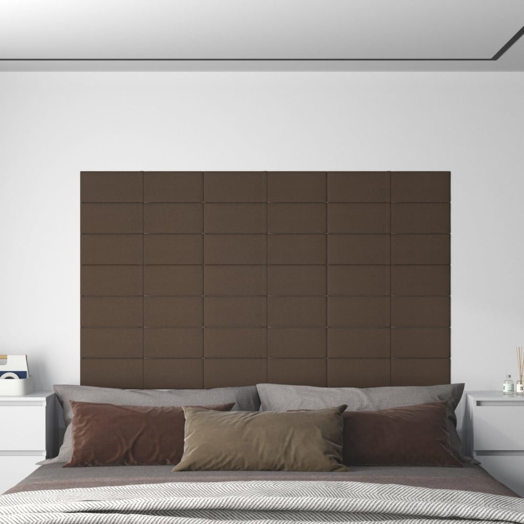 Panele ścienne, 12 szt., brązowe, 60x15 cm, tkanina, 1,08 m²