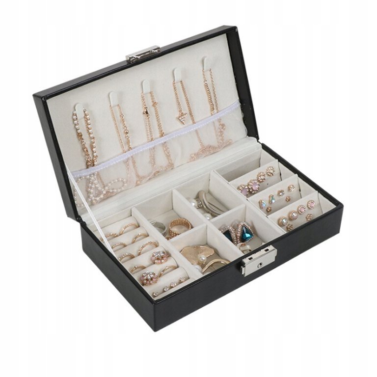 Szkatułka Pudełko Organizer Biżuterię Granatowa F8