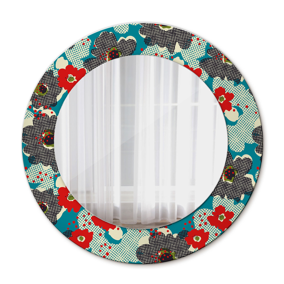 Nowoczesne Lustro w ramie Retro kwiaty wzór 50cm