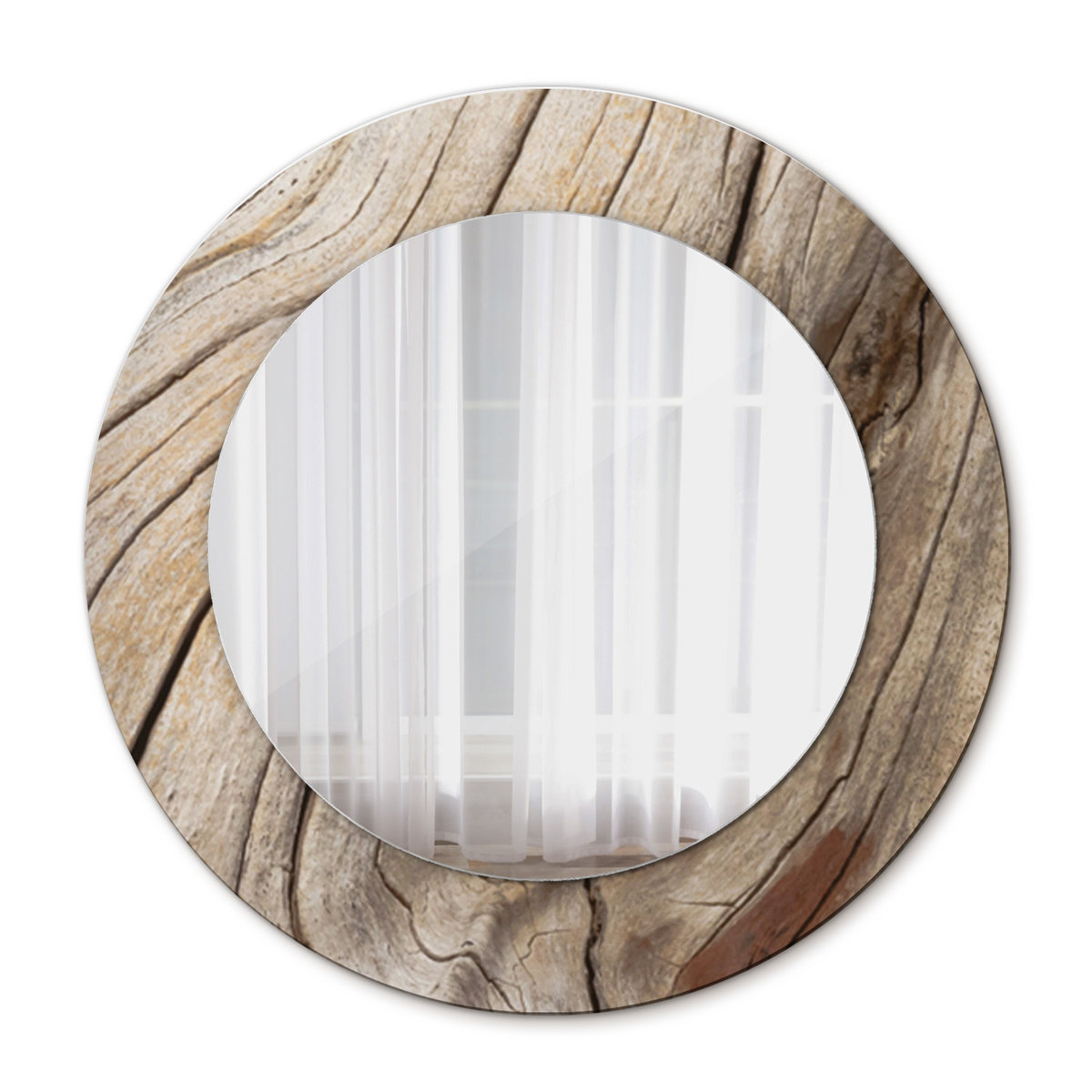 Piękne Lustro Ścienne Koło Pęknięte drewno 50cm