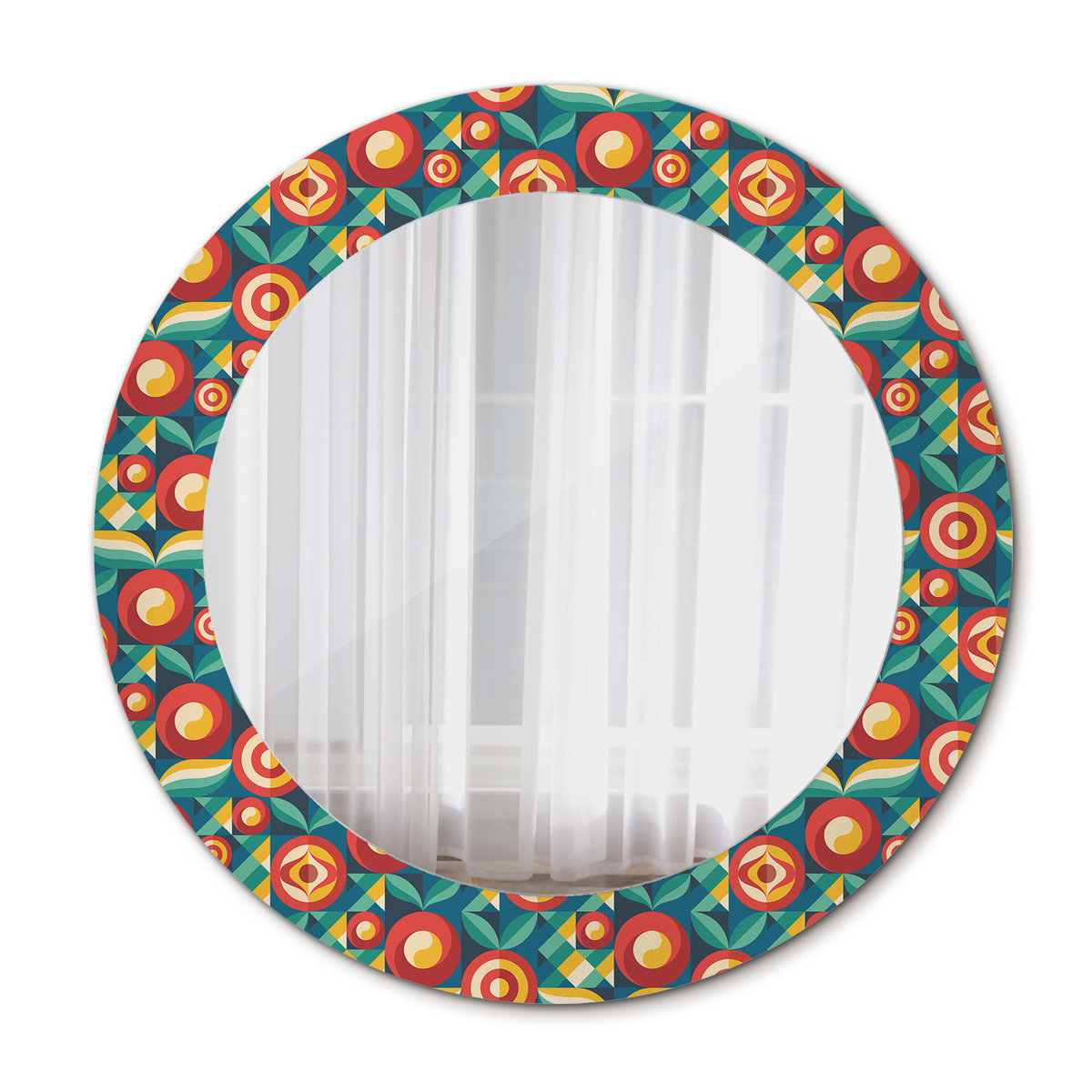 Okrągłe Lustro Geometryczne owoce i liście 60cm