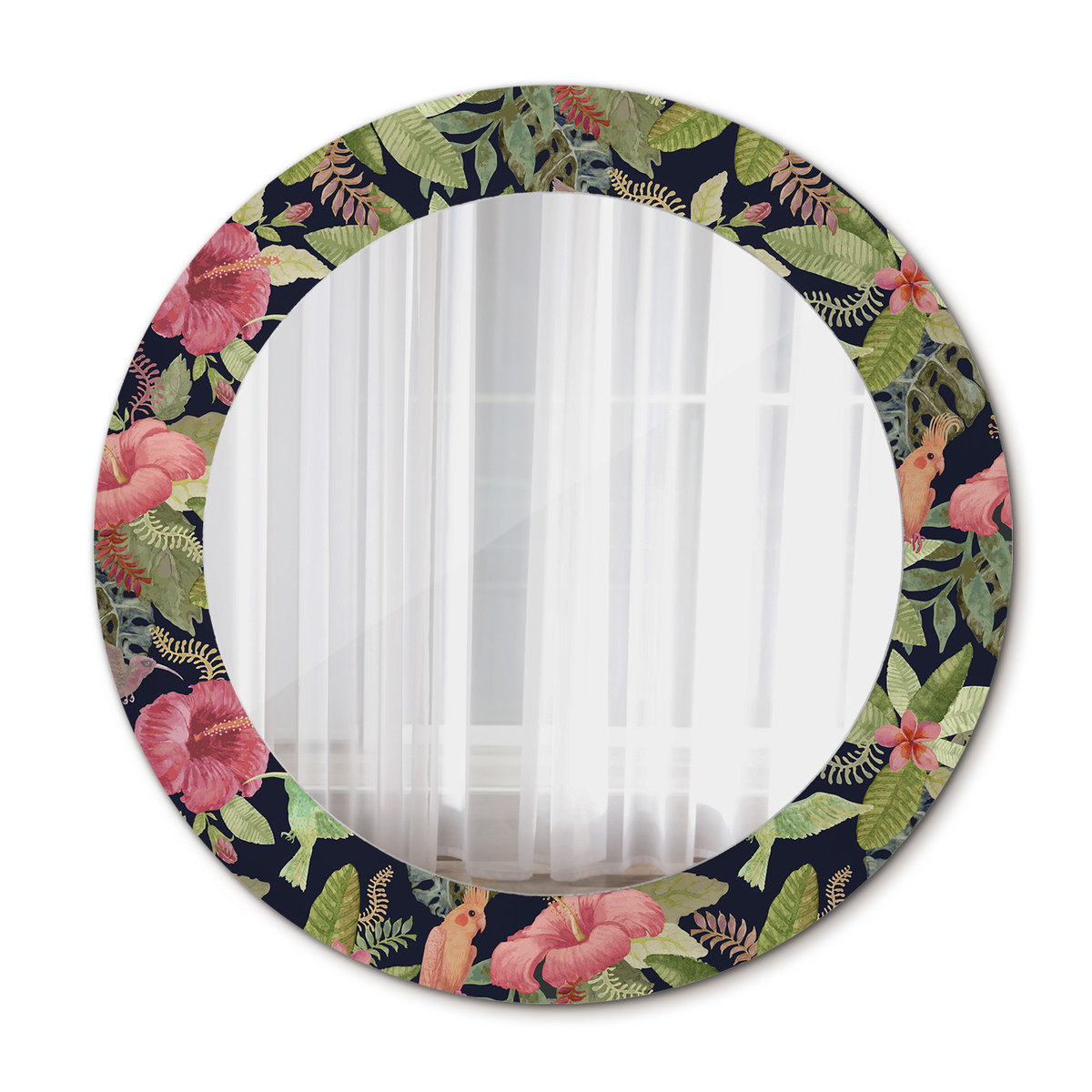 Nowoczesne Okrągłe Lustro Kwiaty hibiskusa 60cm