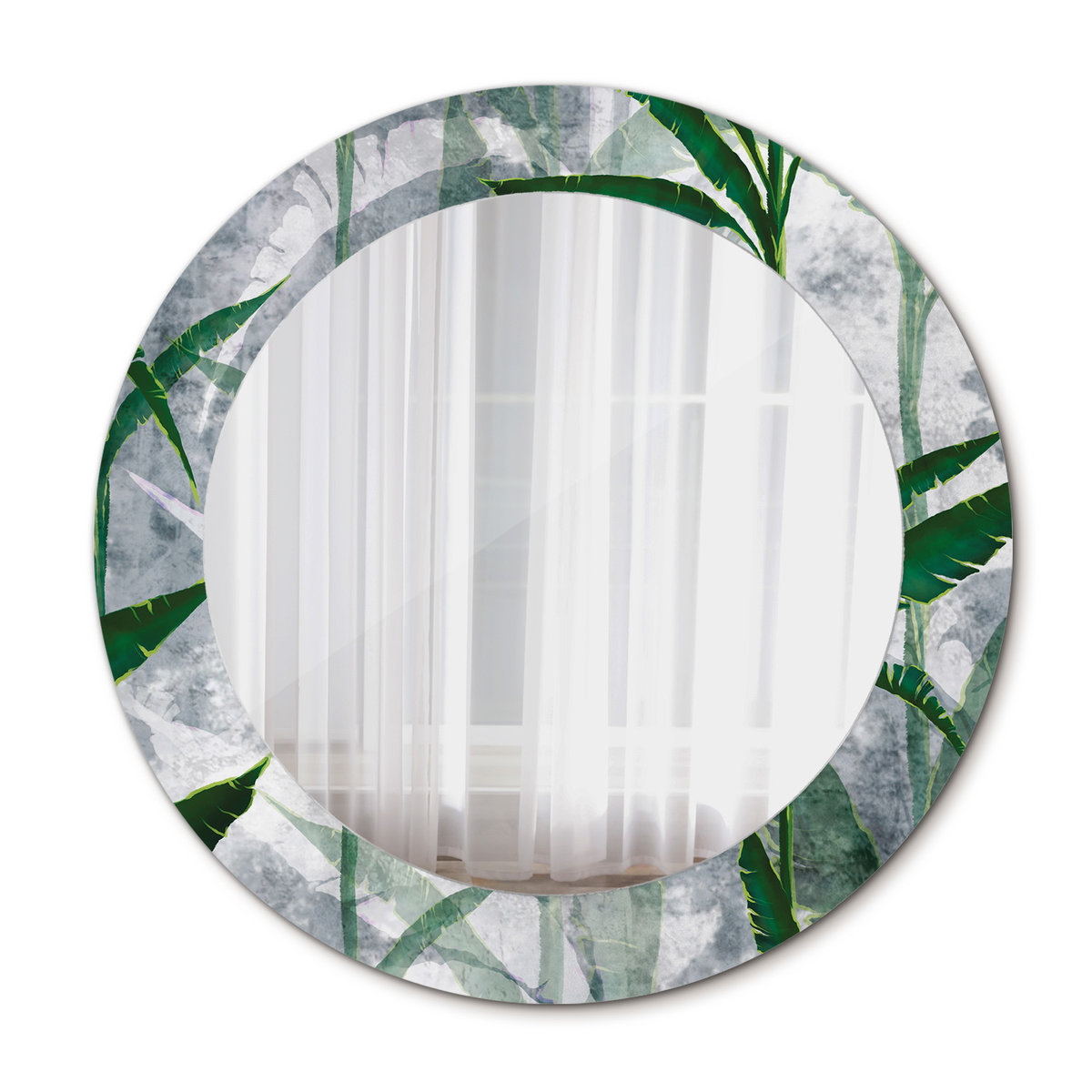 Nowoczesne Lustro Okrągłe Tropikalne liście 60cm