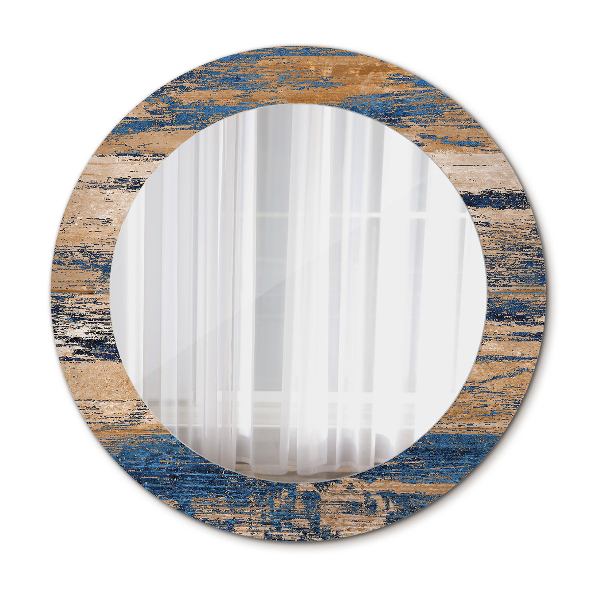 Okrągłe Lustro Ścienne Abstrakcyjne drewno 60cm