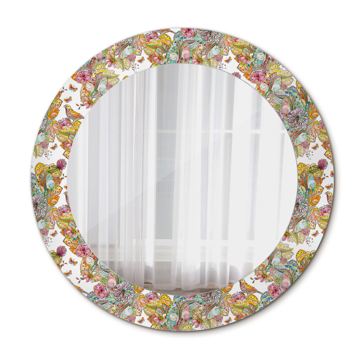Okrągłe Lustro Ścienne Bajkowe kwiaty 60cm