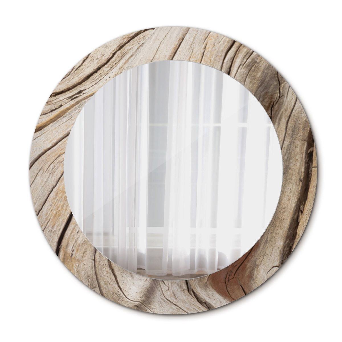 Piękne Lustro Ścienne Koło Pęknięte drewno 60cm
